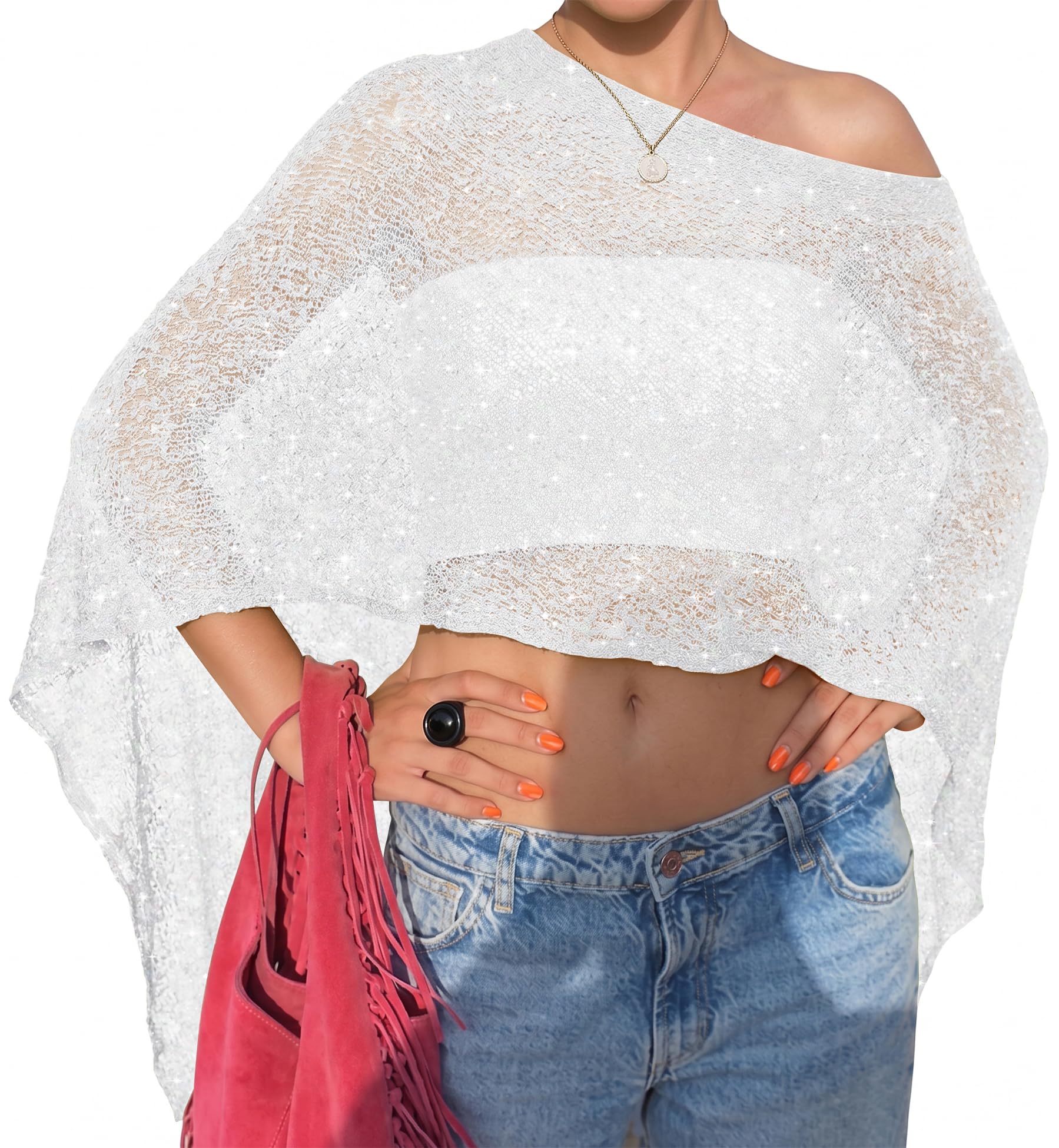 LOMON Womens Sheer Poncho Shrug Bolero Lightweight Knit Crochet Shrug Mesh Cover Up Summer 2026