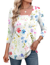 LOMON Women's 3/4 Sleeve Shirts Square Neck Summer Tops Dressy Casual Basic Tees Ladies T Shirts Blouses