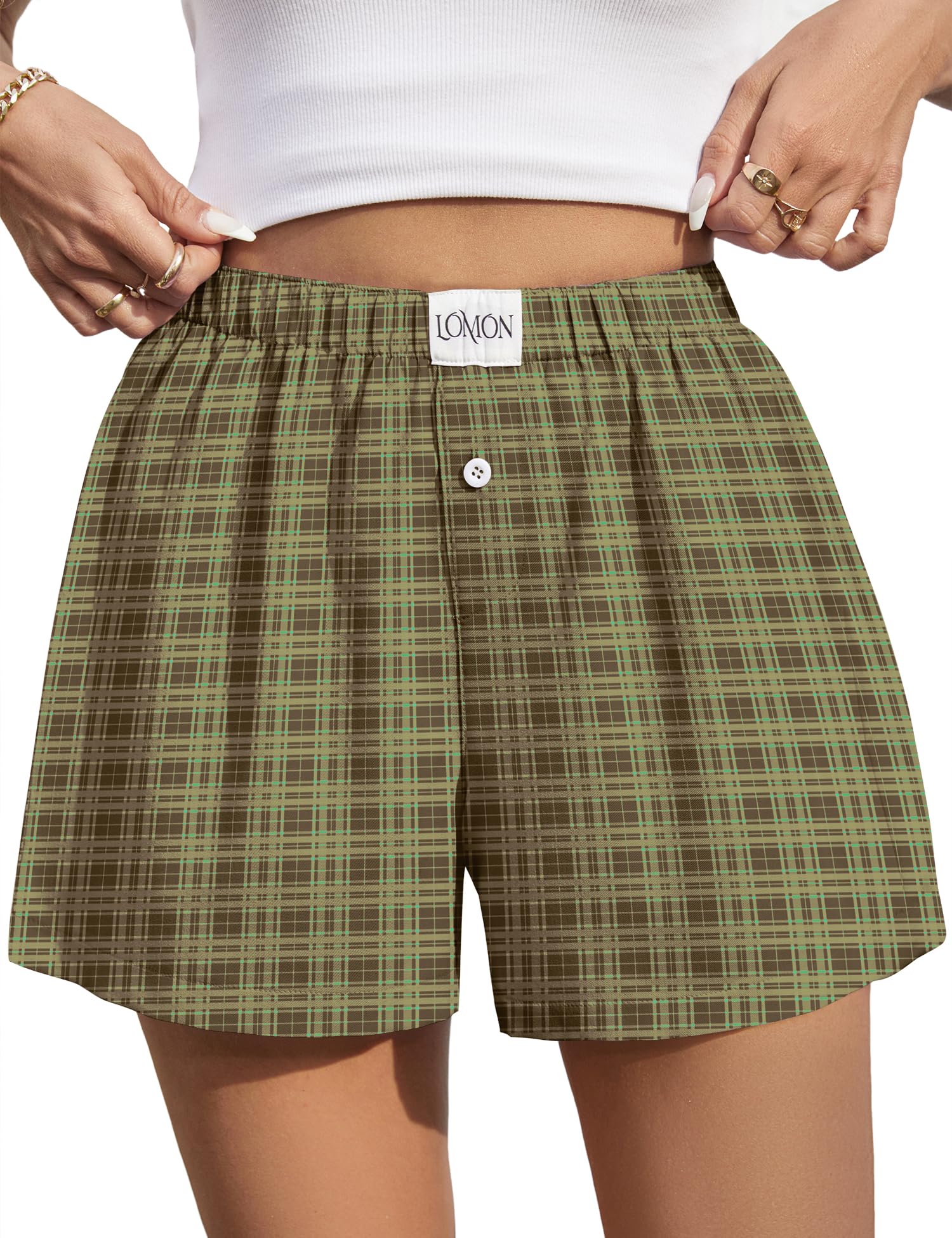 Lomon Womens Boxer Shorts Casual Summer Pajama Lounge Sleep Pj Gingham Plaid Shorts Y2K Beach Bottoms