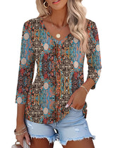Lomon Women's V Neck T Shirts 3/4 Sleeve Blouse Summer Tops Dressy Casual Basic Tees