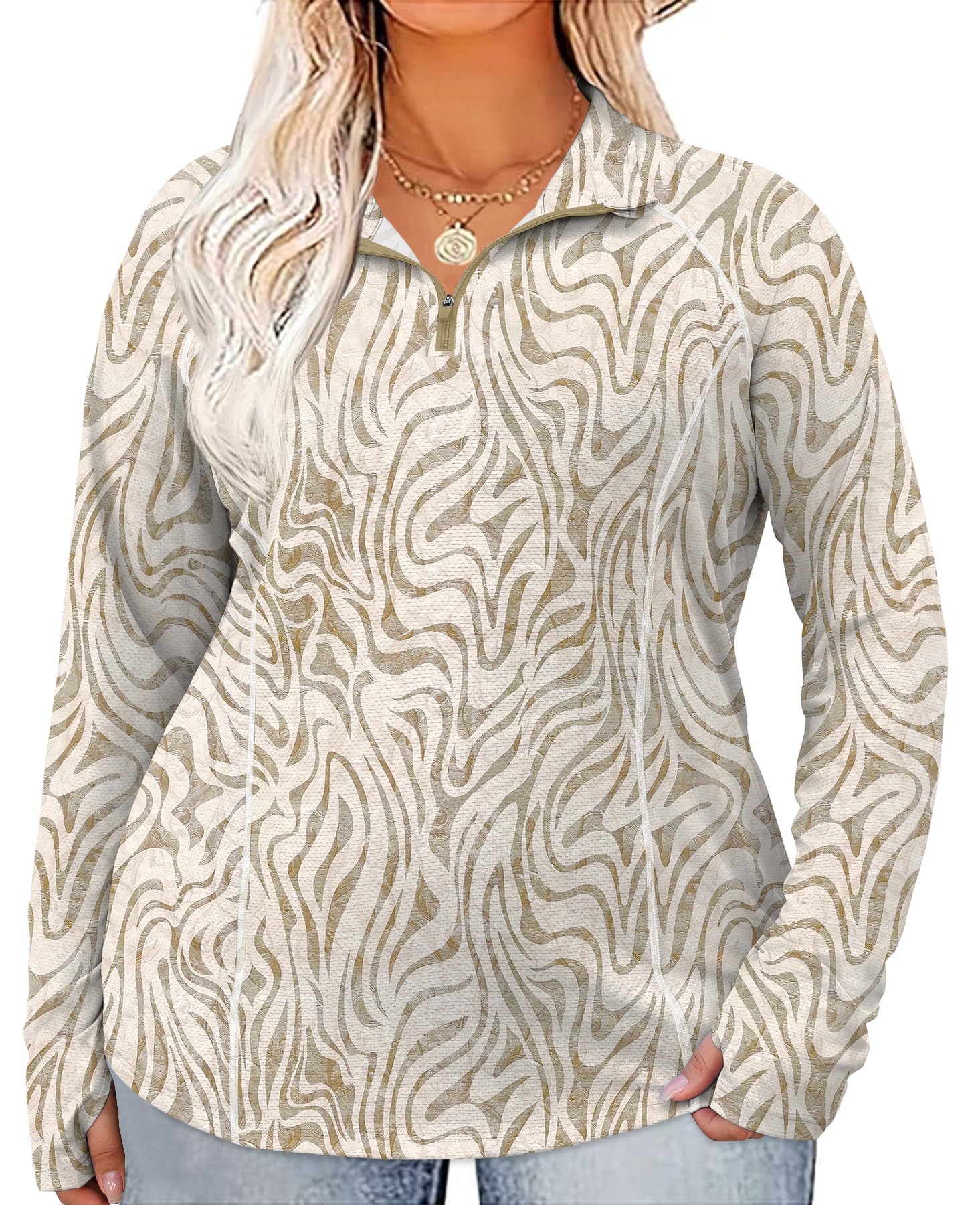 LOMON Womens Plus Size Workout Tops Long Sleeve 1/4 Zip UV Sun Protection Quick Dry Hiking Athletic Shirts Rash Guard UPF 50+