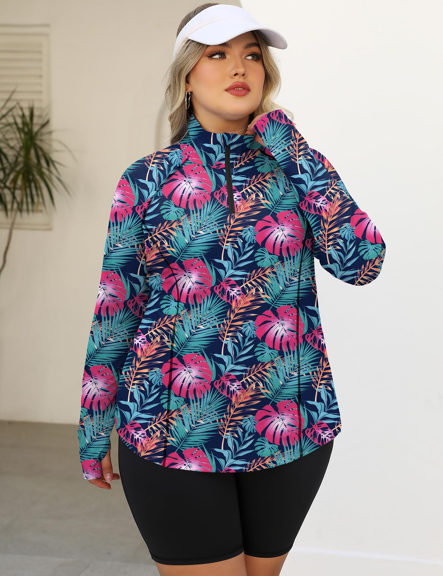 LOMON Womens Plus Size Workout Tops Long Sleeve 1/4 Zip UV Sun Protection Quick Dry Hiking Athletic Shirts Rash Guard UPF 50+