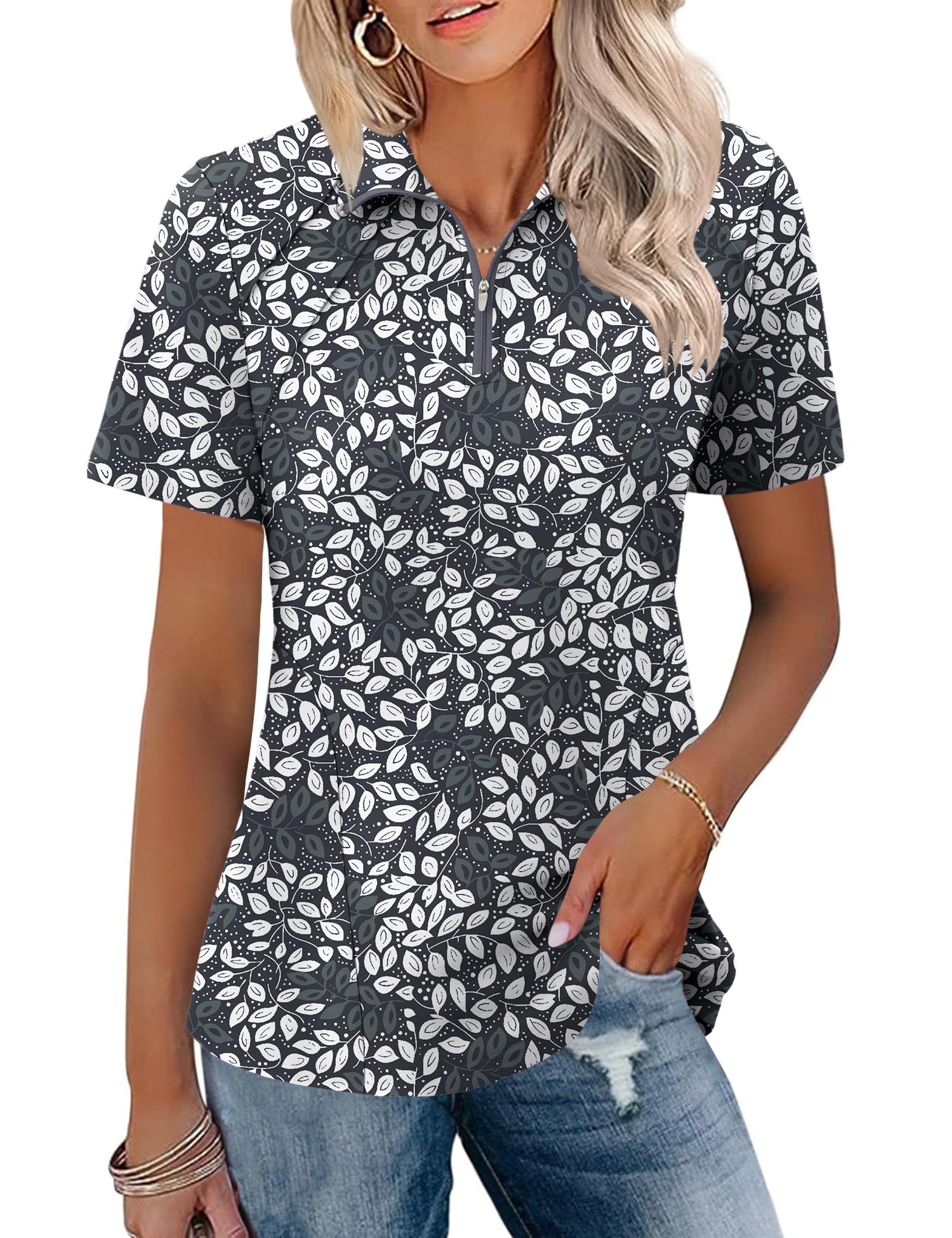 LOMON Womens Golf Polo Shirts Summer Short Sleeve 1/4 Zip Tops Moisture Wicking Casual Tennis Activewear with Pockets