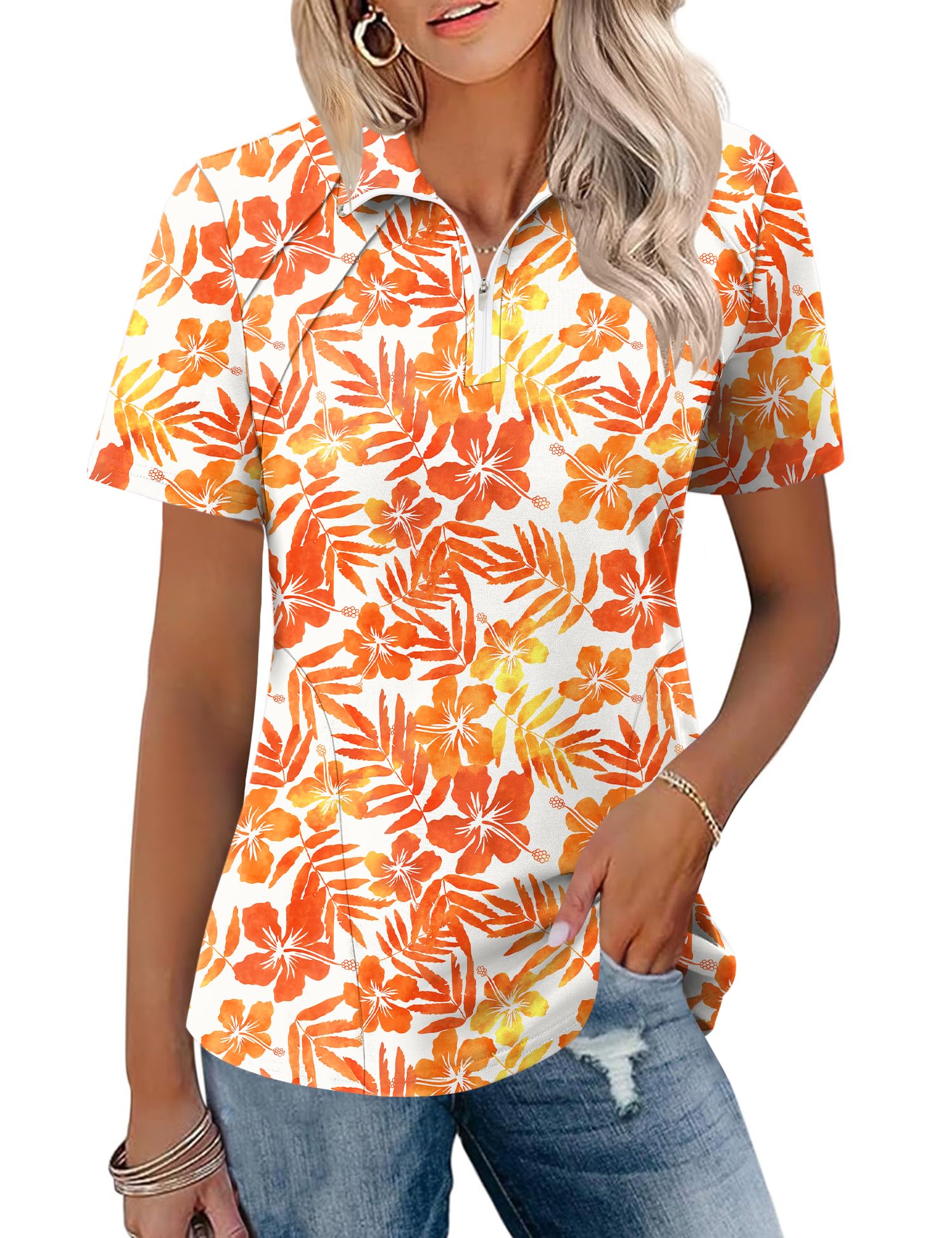 LOMON Womens Golf Polo Shirts Summer Short Sleeve 1/4 Zip Tops Moisture Wicking Casual Tennis Activewear with Pockets