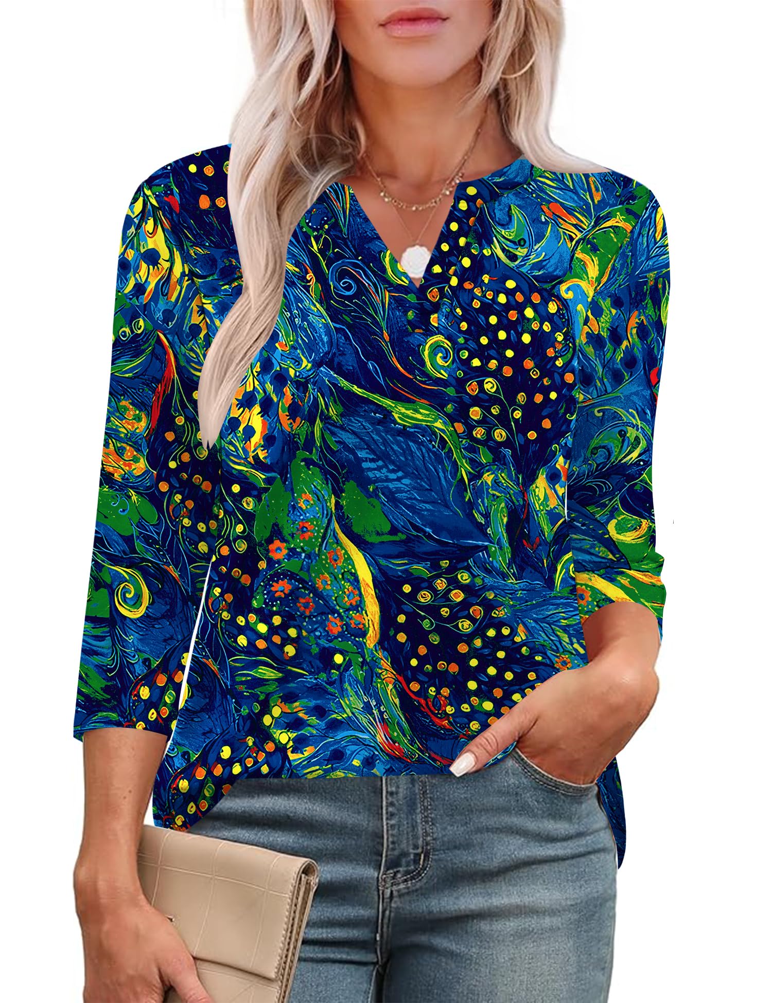 LOMON Womens 3/4 Length Sleeve Tops V Neck Business Casual Blouses Summer Tees Shirts 2026