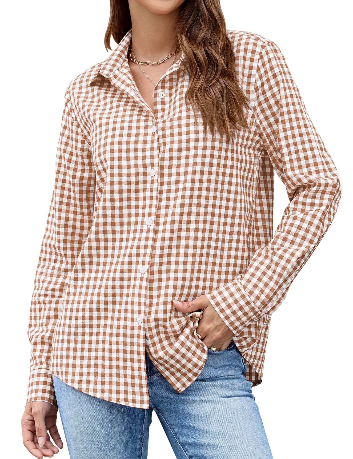 LOMON Button Down Shirt for Women Spring Summer Tops Long Sleeve Business Dressy Casual Blouses Collared Work Outfits Clothes