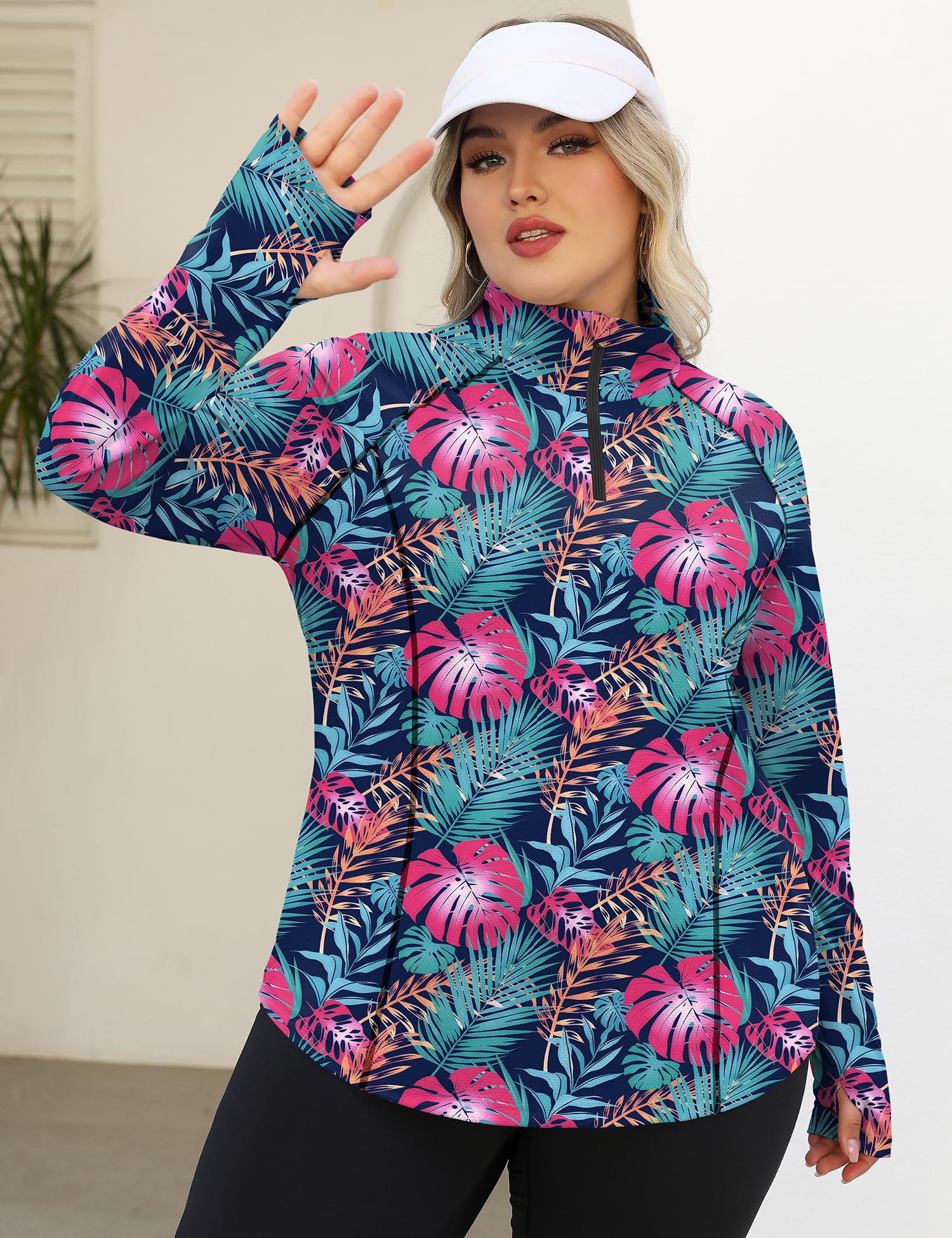 LOMON Womens Plus Size Workout Tops Long Sleeve 1/4 Zip UV Sun Protection Quick Dry Hiking Athletic Shirts Rash Guard UPF 50+