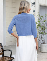 LOMON Women's 3/4 Sleeve Cropped Cardigan Knit Sweaters Trendy Open Front Bolero Shrugs for Dresses S-XXL