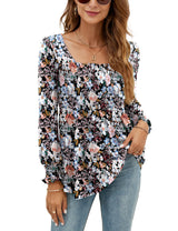 LOMON Blouses for Women Puff Long Sleeve Shirts Square Neck Casual Smocked Tunic Tops 2024 Spring Fall Winter Clothes S-XL