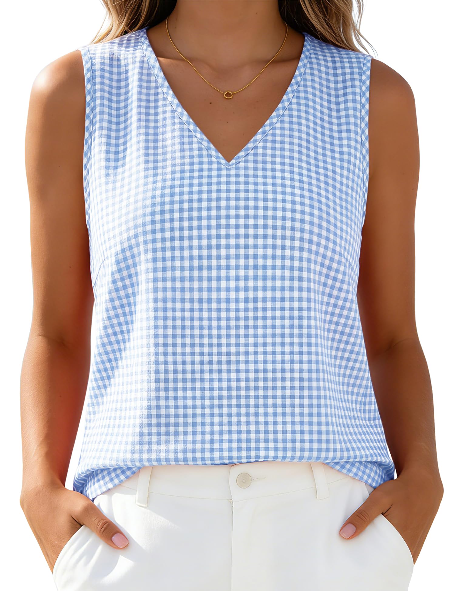 LOMON Womens Linen Crop Tank Top V Neck Tank Tops Sleeveless Cute Spring Summer Tops for Women 2026 Beach Vacation (XS-XL)