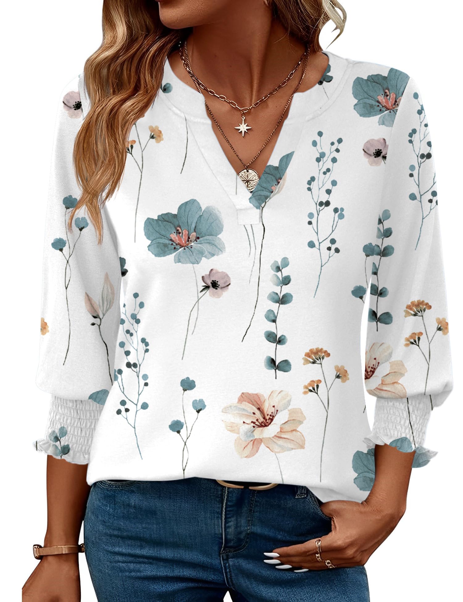 LOMON Women's 2026 Fashion Tops 3/4 Length Sleeve Business Casual Blouses Summer Tees Shirts S-4X