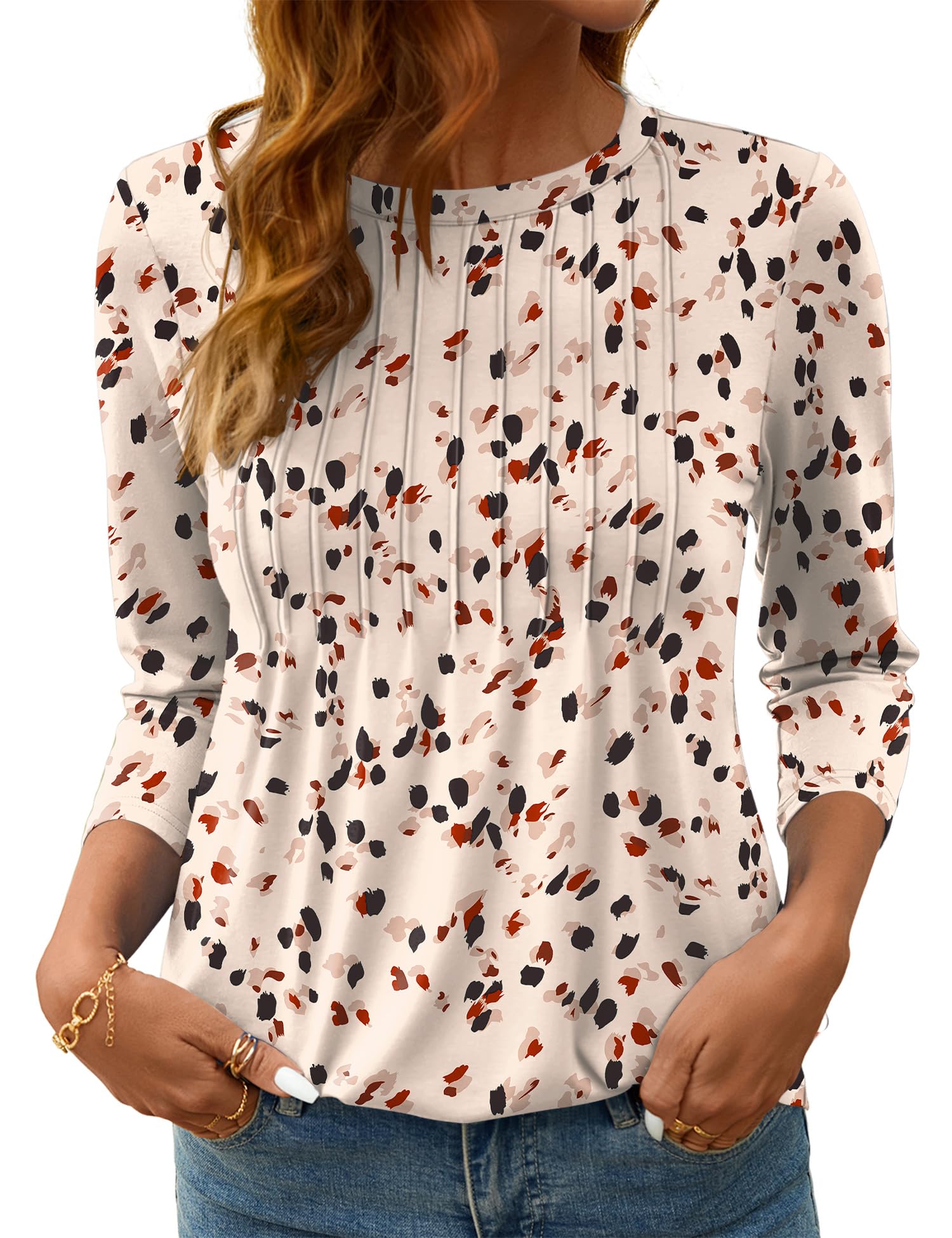 LOMON Women's 3/4 Length Sleeve Tops Crew Neck Dressy Casual Blouses Summer Tees Shirts