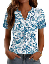 LOMON Womens Tops Dressy Casual V Neck Short Sleeve Shirts Summer Pleated Blouses Button Down Tunic Loose Fit
