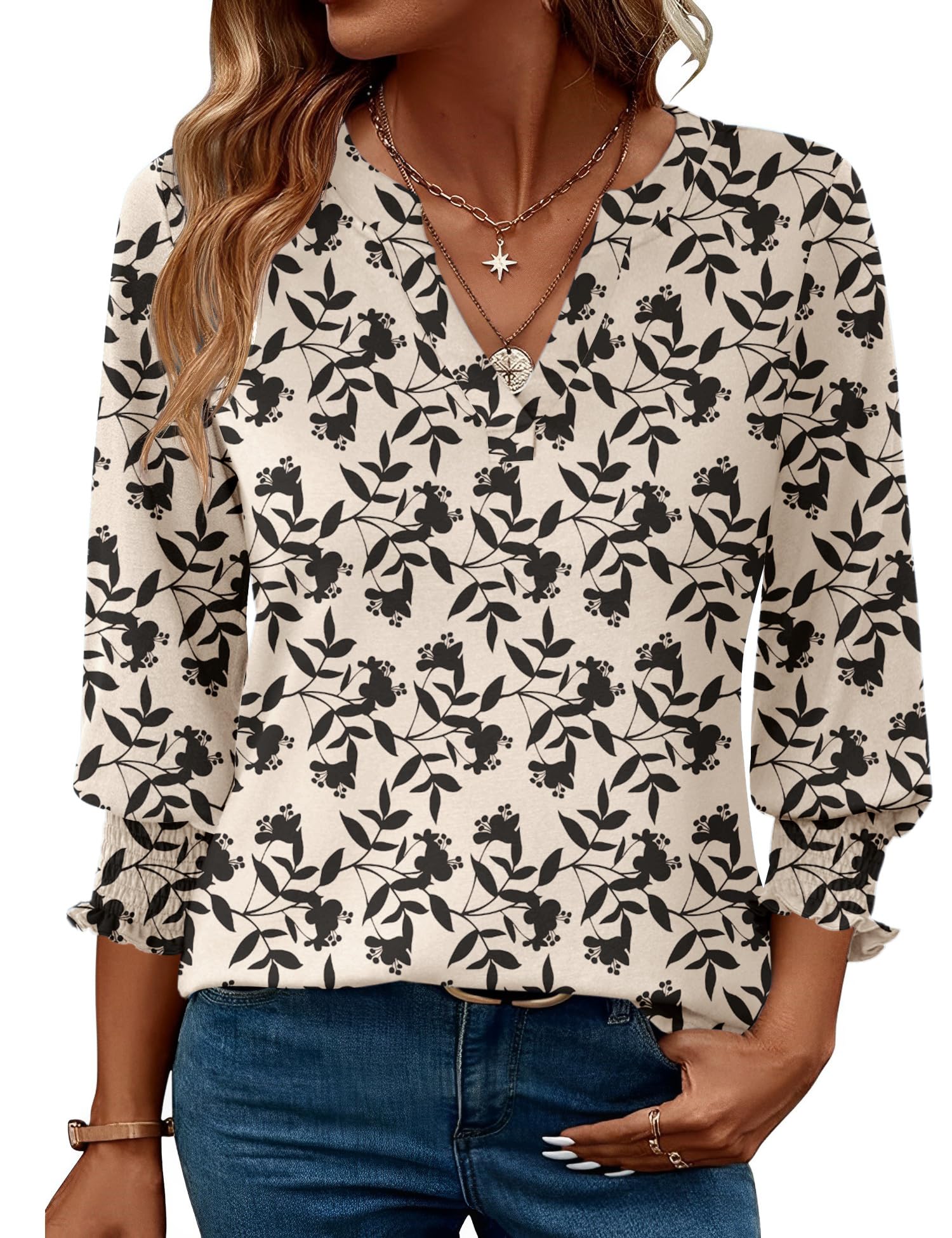 LOMON Women's 2026 Fashion Tops 3/4 Length Sleeve Business Casual Blouses Summer Tees Shirts S-4X