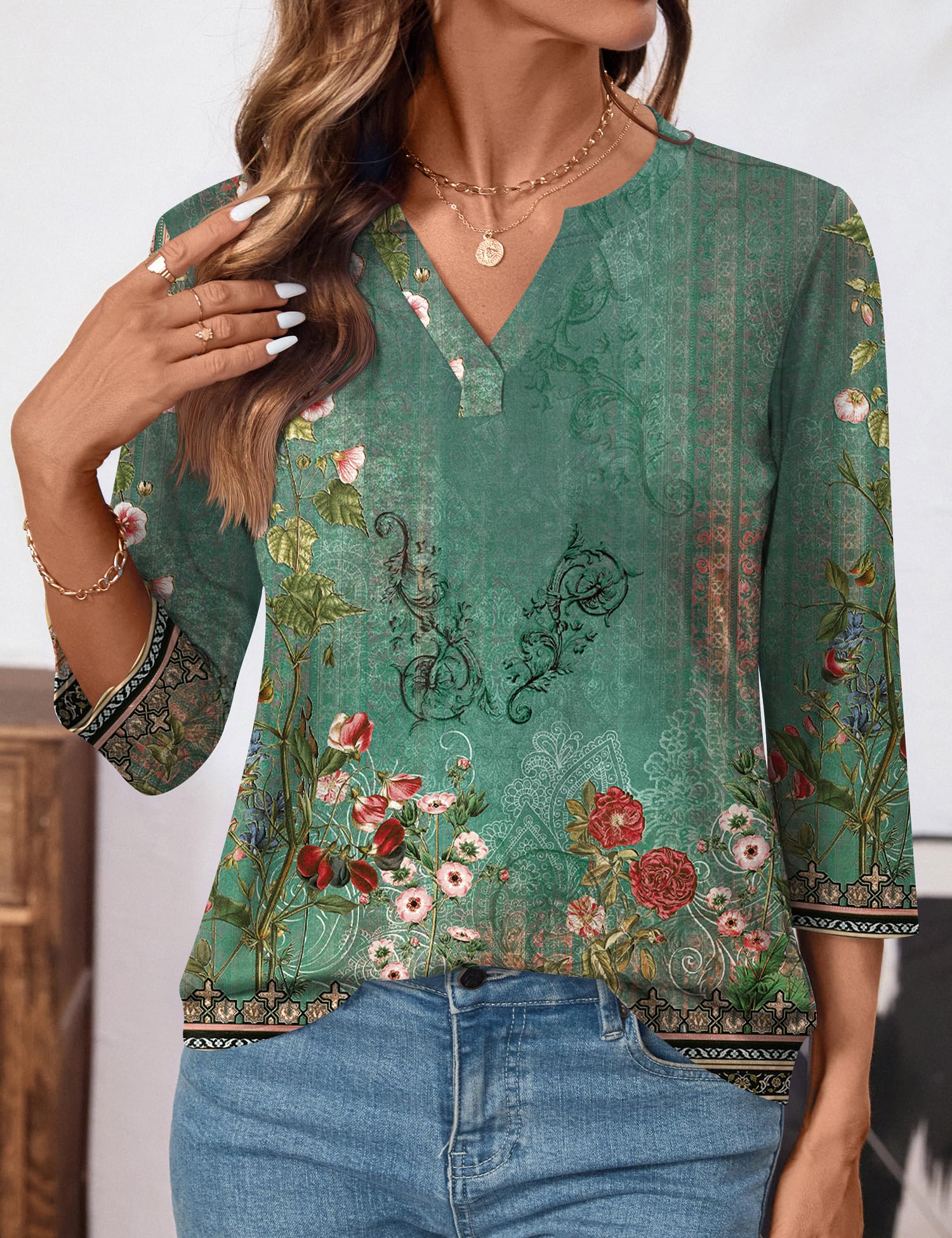 LOMON Womens 3/4 Length Sleeve Tops V Neck Business Casual Blouses Summer Tees Shirts 2026
