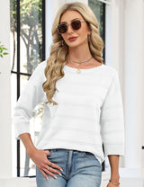 LOMON Womens Sweaters Casual Boat Neck 3/4 Sleeve Lightweight Knit Trendy Pullover Sweater Summer Tops S-XL