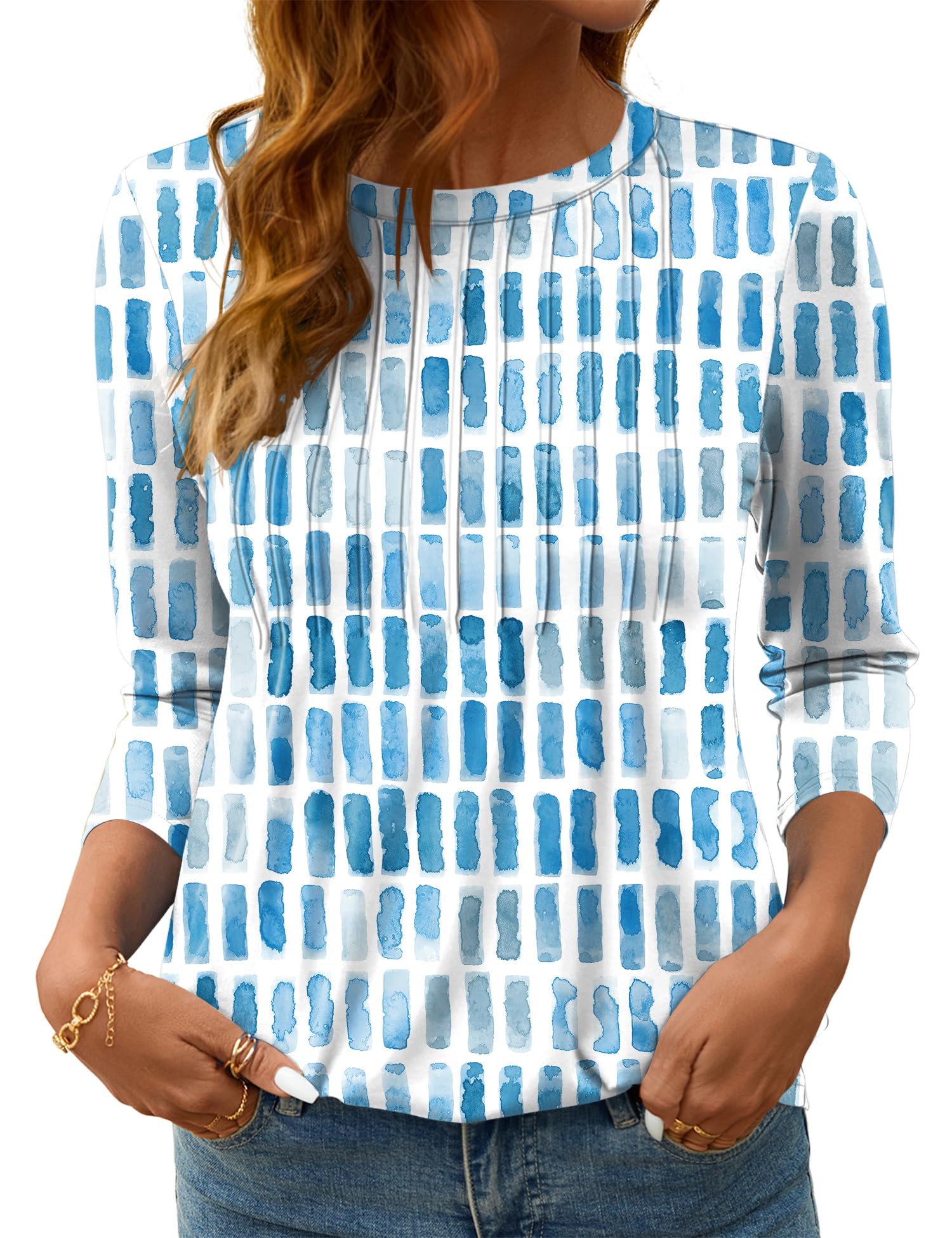 LOMON Women's 3/4 Length Sleeve Tops Crew Neck Dressy Casual Blouses Summer Tees Shirts