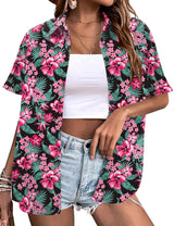 LOMON Women's Summer Hawaiian Shirts Floral Short Sleeve Button Down Shirts Hawaii Tropical Beach Tops Outfits