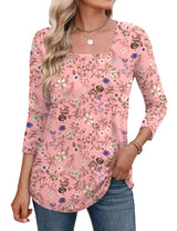 LOMON Women's 3/4 Sleeve Shirts Square Neck Summer Tops Dressy Casual Basic Tees Ladies T Shirts Blouses