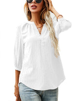 LOMON Women's Casual 3/4 Sleeve Henley V-Neck Button Up Pleated Back Blouses Swiss Dot Blouse Tops T-Shirts S-XXL