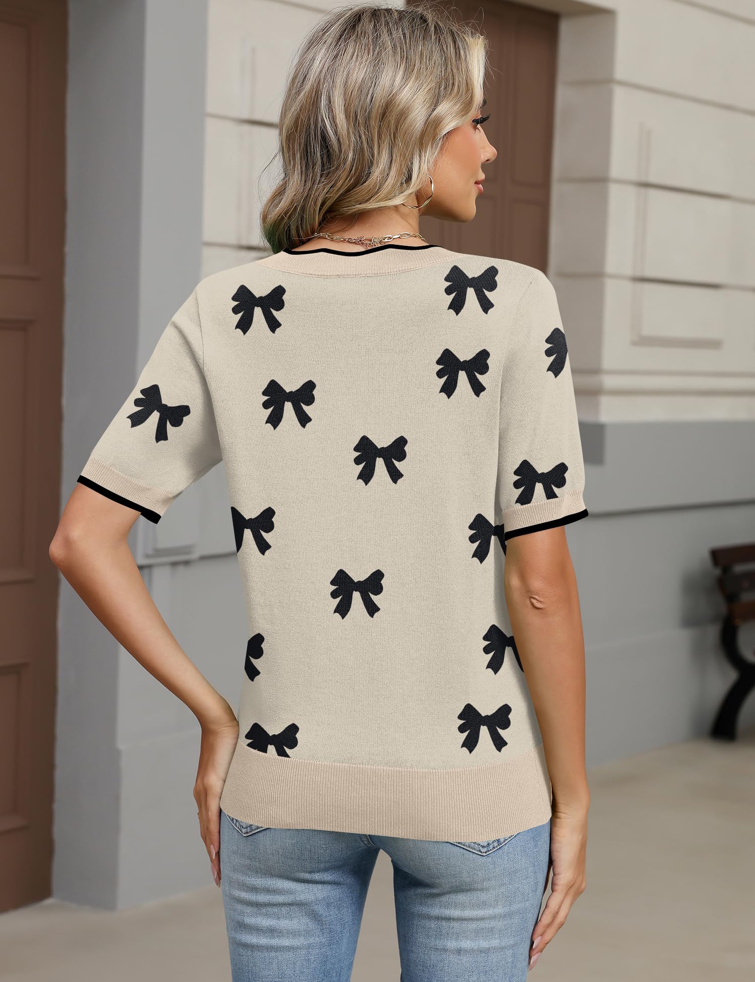 LOMON Womens 2026 Spring V Neck Sweater Casual Tops Short Sleeve Lightweight Ribbed Knit Pullover Sweaters