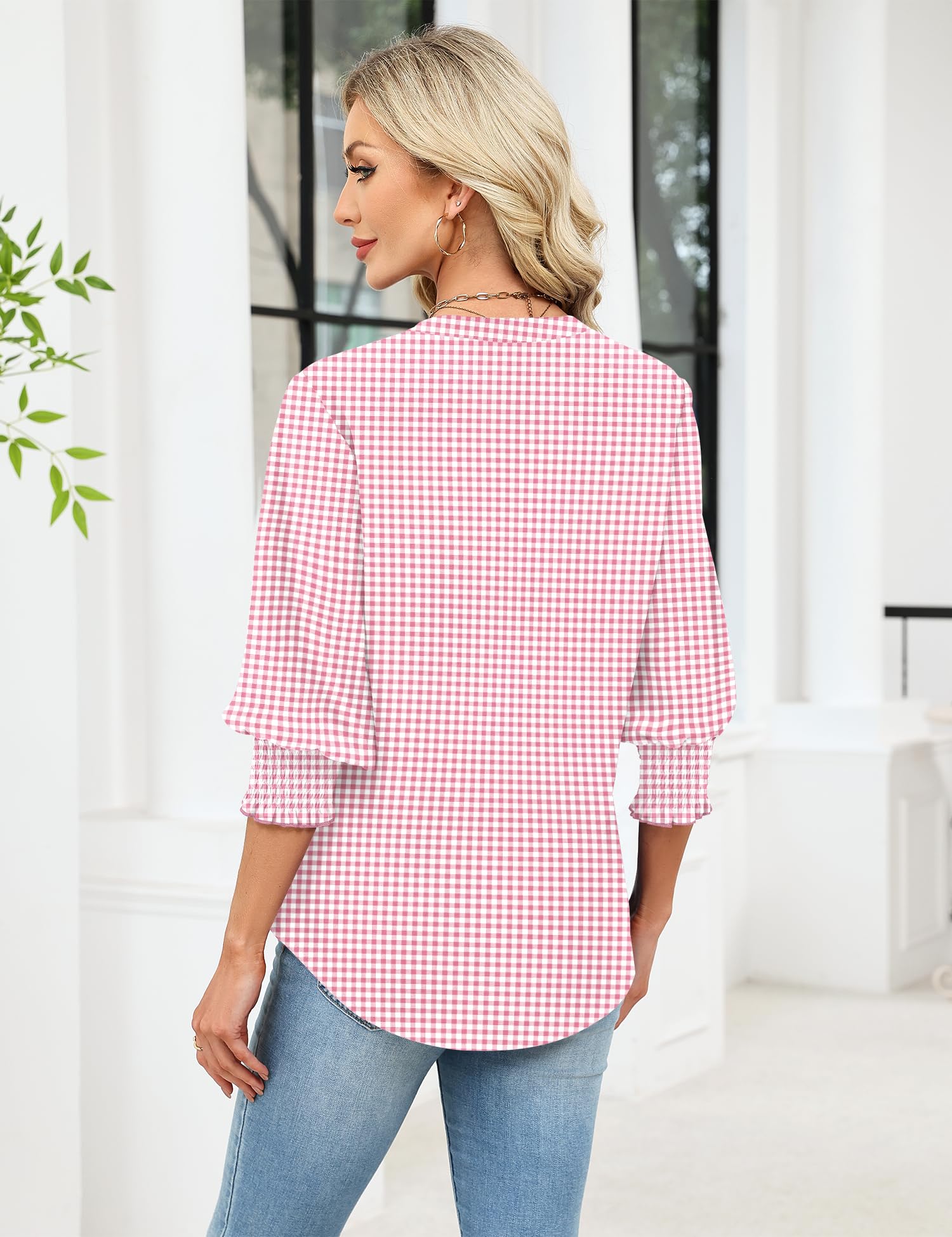 LOMON Button Down Shirts for Women 3/4 Length Sleeve Business Casual Blouses 2026 Summer Tops