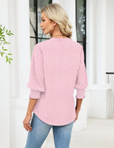 LOMON Button Down Shirts for Women 3/4 Length Sleeve Business Casual Blouses 2026 Summer Tops