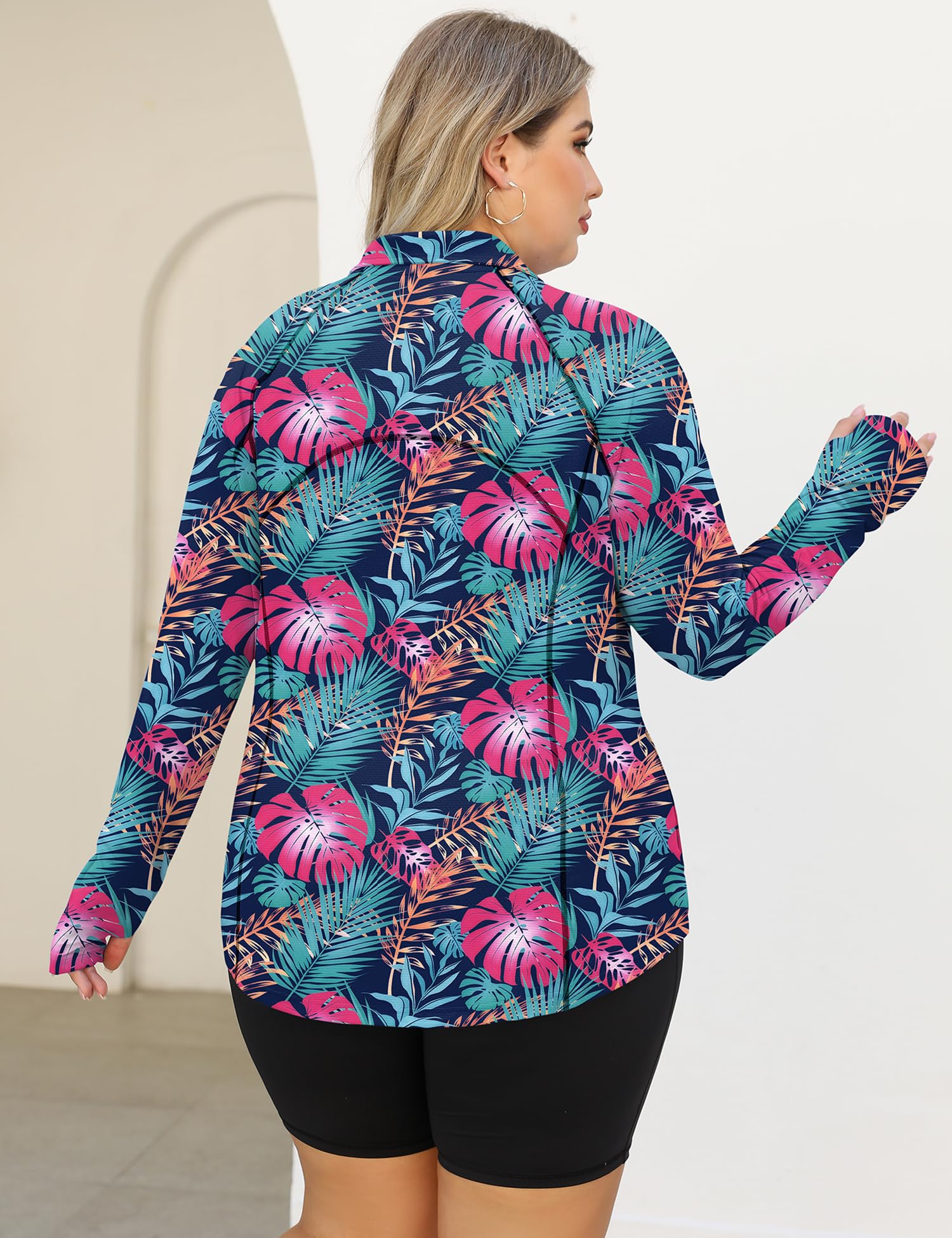 LOMON Womens Plus Size Workout Tops Long Sleeve 1/4 Zip UV Sun Protection Quick Dry Hiking Athletic Shirts Rash Guard UPF 50+