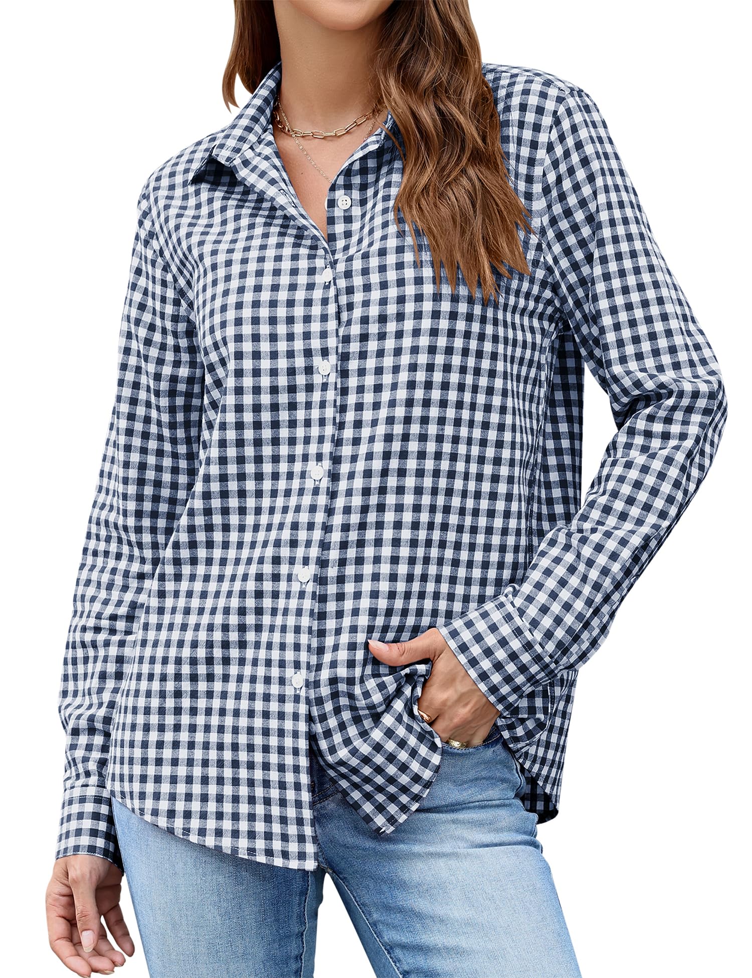 LOMON Button Down Shirt for Women Spring Summer Tops Long Sleeve Business Dressy Casual Blouses Collared Work Outfits Clothes