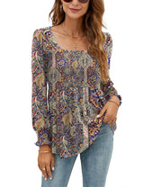LOMON Blouses for Women Puff Long Sleeve Shirts Square Neck Casual Smocked Tunic Tops 2024 Spring Fall Winter Clothes S-XL
