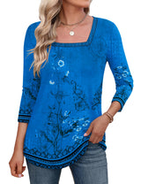 LOMON Women's 3/4 Sleeve Shirts Square Neck Summer Tops Dressy Casual Basic Tees Ladies T Shirts Blouses