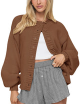 LOMON Cardigan for Women Lantern Long Sleeve Button Down Sweater Oversized Open Front Cardigan Sweaters Coats