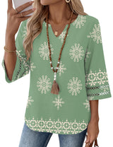 LOMON Womens 3/4 Sleeve V Neck Bohemian Blouses Casual Loose Fit Tunic Tops Vacation Clothes