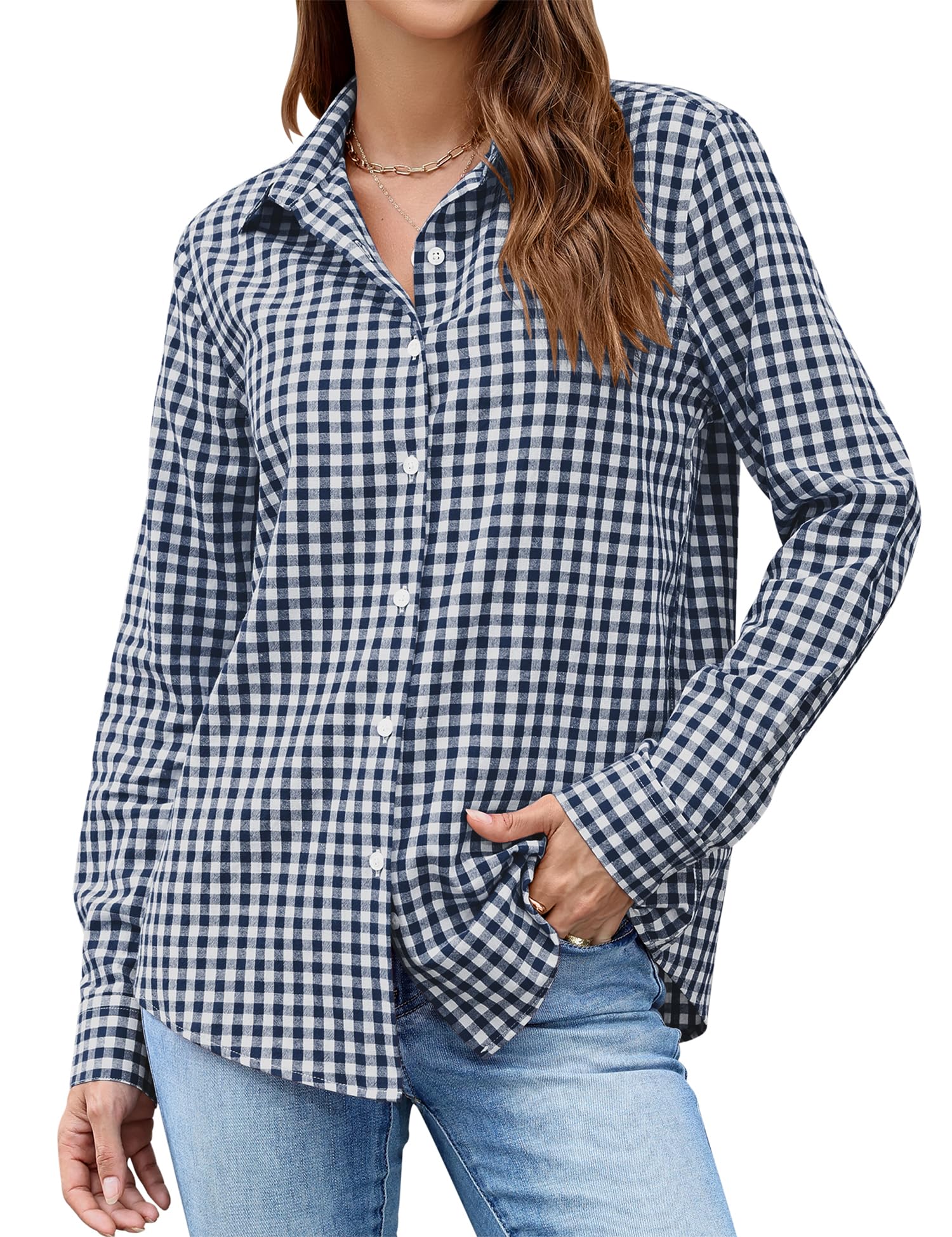 LOMON Button Down Shirt for Women Spring Summer Tops Long Sleeve Business Dressy Casual Blouses Collared Work Outfits Clothes