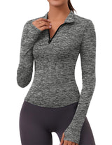 LOMON Womens Long Sleeve Workout Tops Quick Dry Quarter Zip Pullover Crop Yoga Athletic Slim Fit Shirts