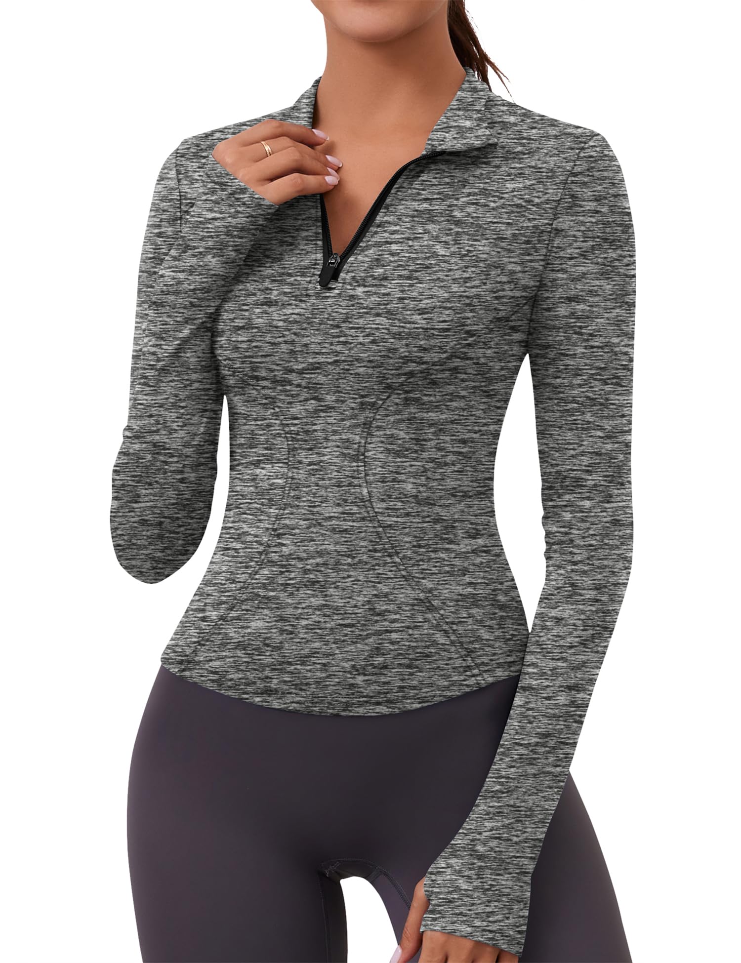 LOMON Womens Long Sleeve Workout Tops Quick Dry Quarter Zip Pullover Crop Yoga Athletic Slim Fit Shirts