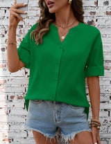 LOMON 3/4 Length Sleeve Womens Tops V Neck 3/4 Sleeve Sides Slit Button Down Shirts Cotton Linen Casual Loose Blouses