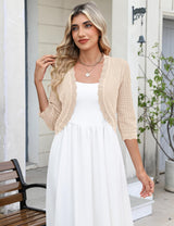 LOMON Women's 3/4 Sleeve Cropped Cardigan Knit Sweaters Trendy Open Front Bolero Shrugs for Dresses S-XXL