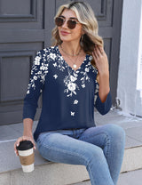 Lomon Women's V Neck T Shirts 3/4 Sleeve Blouse Summer Tops Dressy Casual Basic Tees