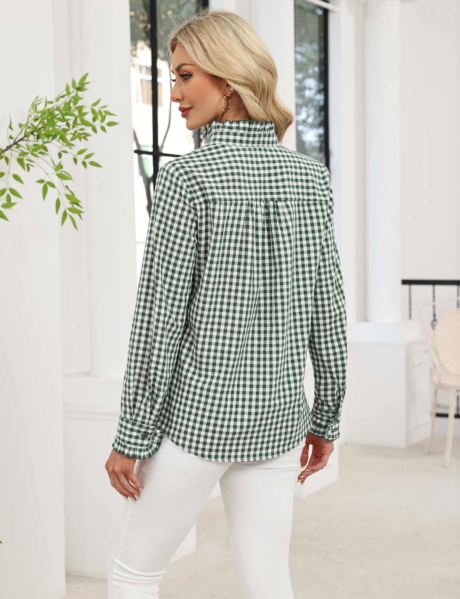 LOMON Button Down Shirts for Women Dressy Casual Long Sleeve Ruffle Blouses Office Tops Work Shirt