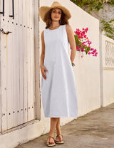 LOMON Summer Dresses for Women Cotton Casual Maxi Dress Beach Vacation Long Sundresses Plaid Striped with Pockets
