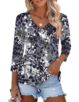 Lomon Women's V Neck T Shirts 3/4 Sleeve Blouse Summer Tops Dressy Casual Basic Tees