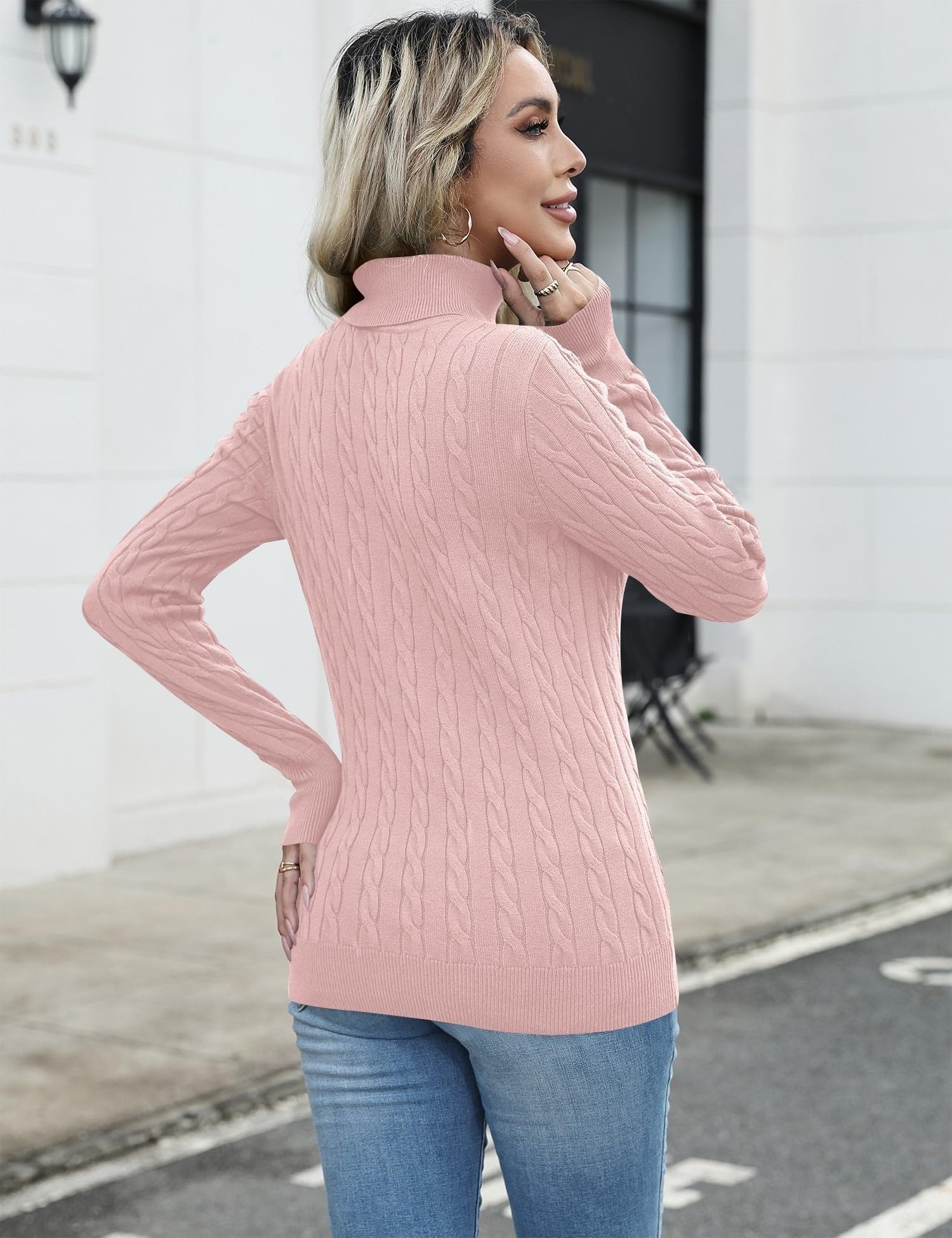 LOMON Women's Casual Turtleneck Sweaters Cable Knit Fall Long Sleeve Slim Fit Pullover Tops
