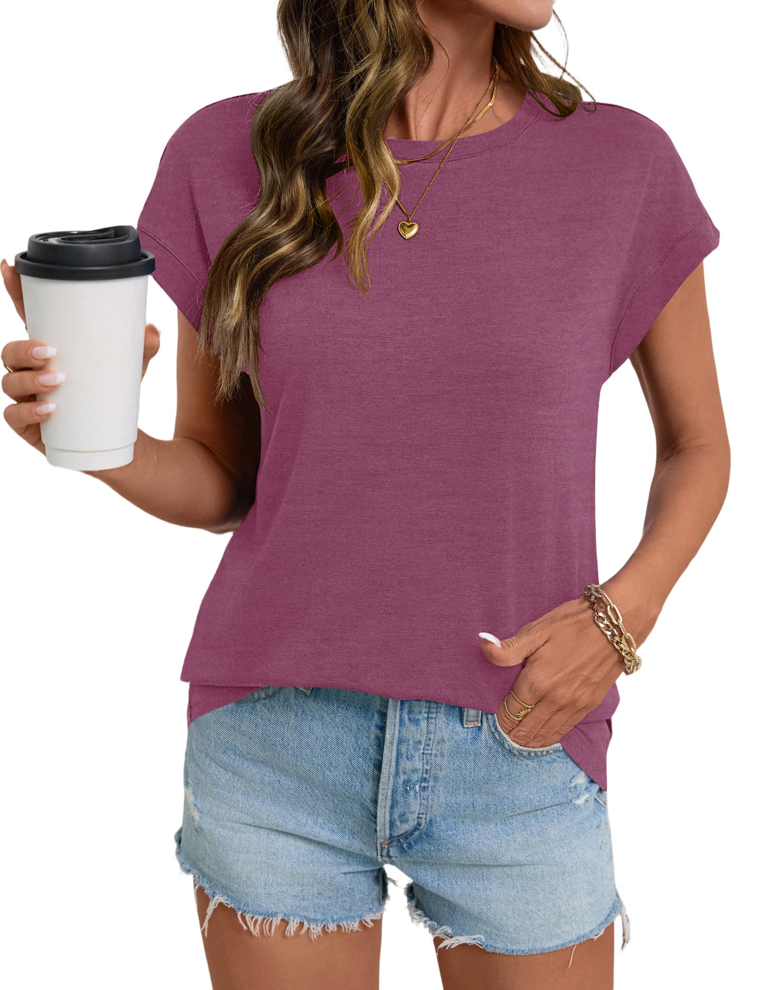LOMON Womens Summer Tops Short Sleeve Shirts Cap Sleeve Tops Crew Neck Cute Trendy Tunic Blouses Dressy Casual Outfits 2026