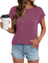 LOMON Womens Summer Tops Short Sleeve Shirts Cap Sleeve Tops Crew Neck Cute Trendy Tunic Blouses Dressy Casual Outfits 2026