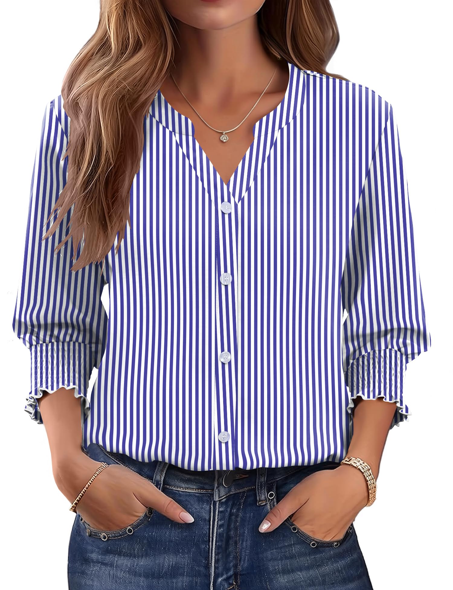 LOMON Button Down Shirts for Women 3/4 Length Sleeve Business Casual Blouses 2026 Summer Tops