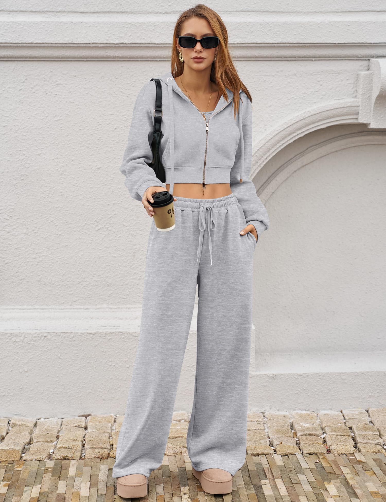 LOMON Women's Sweatpants Wide Leg Fleece Lined Sweat Pants Spring Winter Clothes 2026 Baggy Drawstring Joggers with Pockets