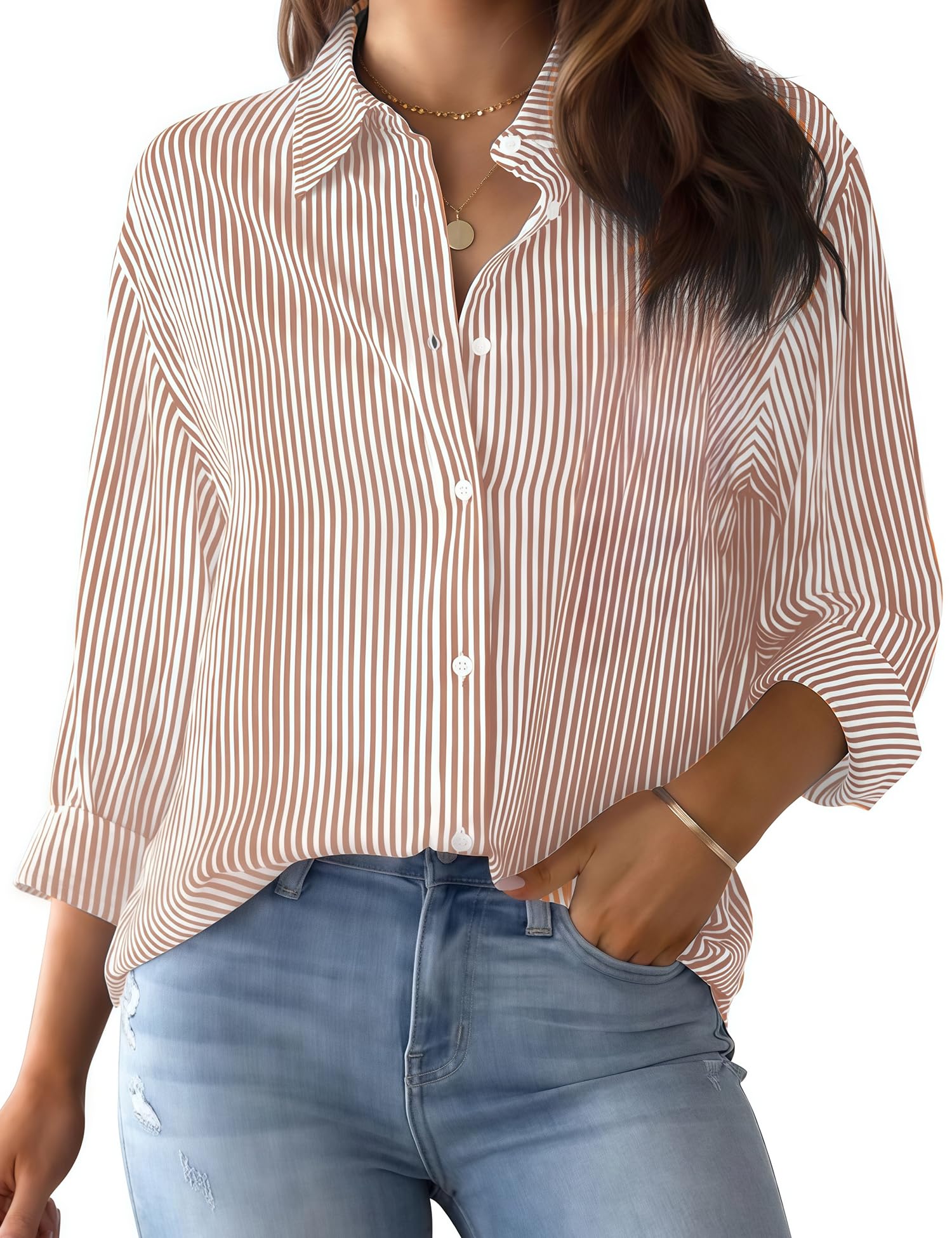 LOMON Button Down Shirt for Women Spring Summer Tops Long Sleeve Business Dressy Casual Blouses Collared Work Outfits Clothes