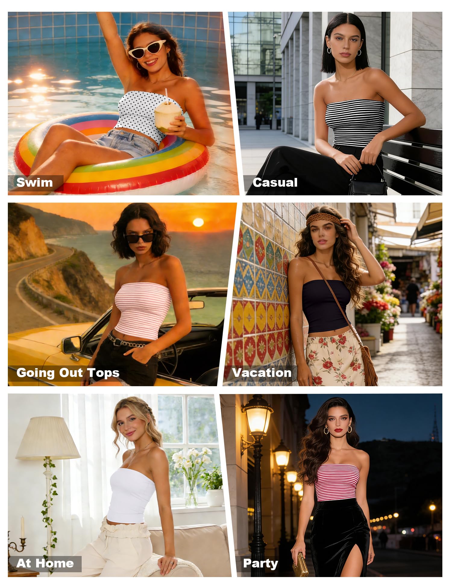 LOMON Summer Tube Tops for Women 2026 Y2k Sexy Going Out Crop Strapless Sleeveless Basic Fitted Bandeau Tank Top