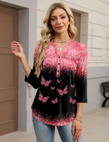 LOMON Womens Tops 3/4 Sleeve Botton Down Shirts Casual V Neck Tunic Blouses Pleated Fashion Summer Tees 2026 Trendy S-3XL